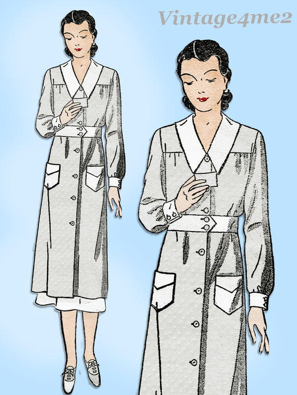 New York 35: 1930s Uncut Nurses Uniform Dress Sz 34 Bust Vintage Sewing Pattern