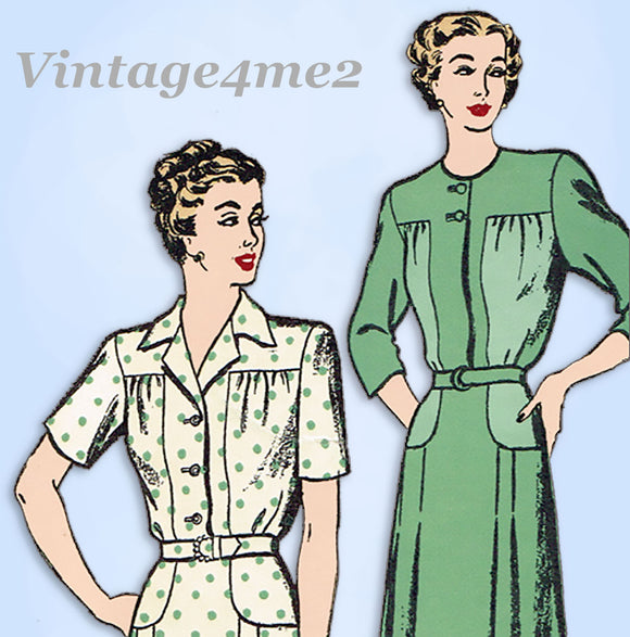 1940s Vintage New York Sewing Pattern 429 Uncut Misses Day Dress 32 Bust