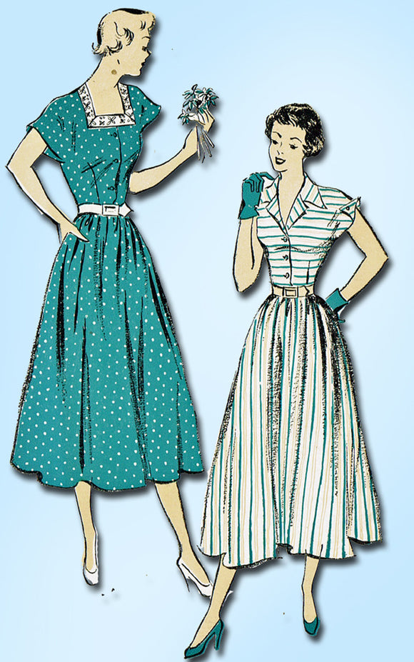 1940s Vintage New York Sewing Pattern 725 Uncut Misses Shirtwaist Dress Size 30B