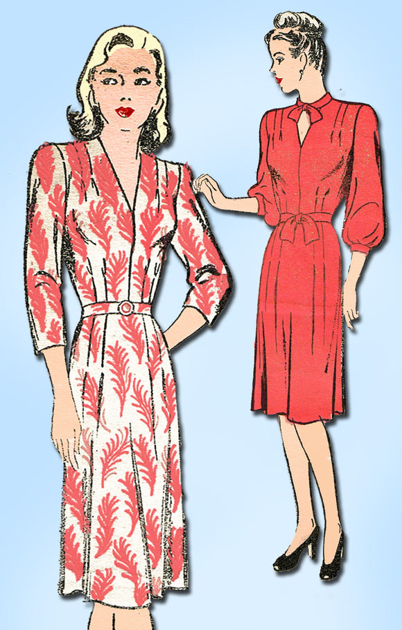 1940s Vintage New York Sewing Pattern 931 Misses WWII Dress Size 14 32 Bust