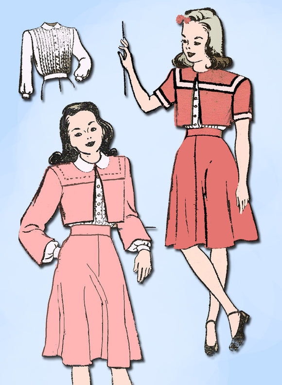 1940s Vintage New York Sewing Pattern 999 WWII Little Girls Suit Size 10 28 B