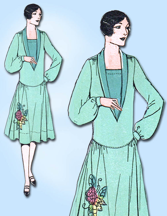 1920s Vintage Pictorial Review Sewing Pattern 3458 Misses Flapper Dress Size 34B - Vintage4me2