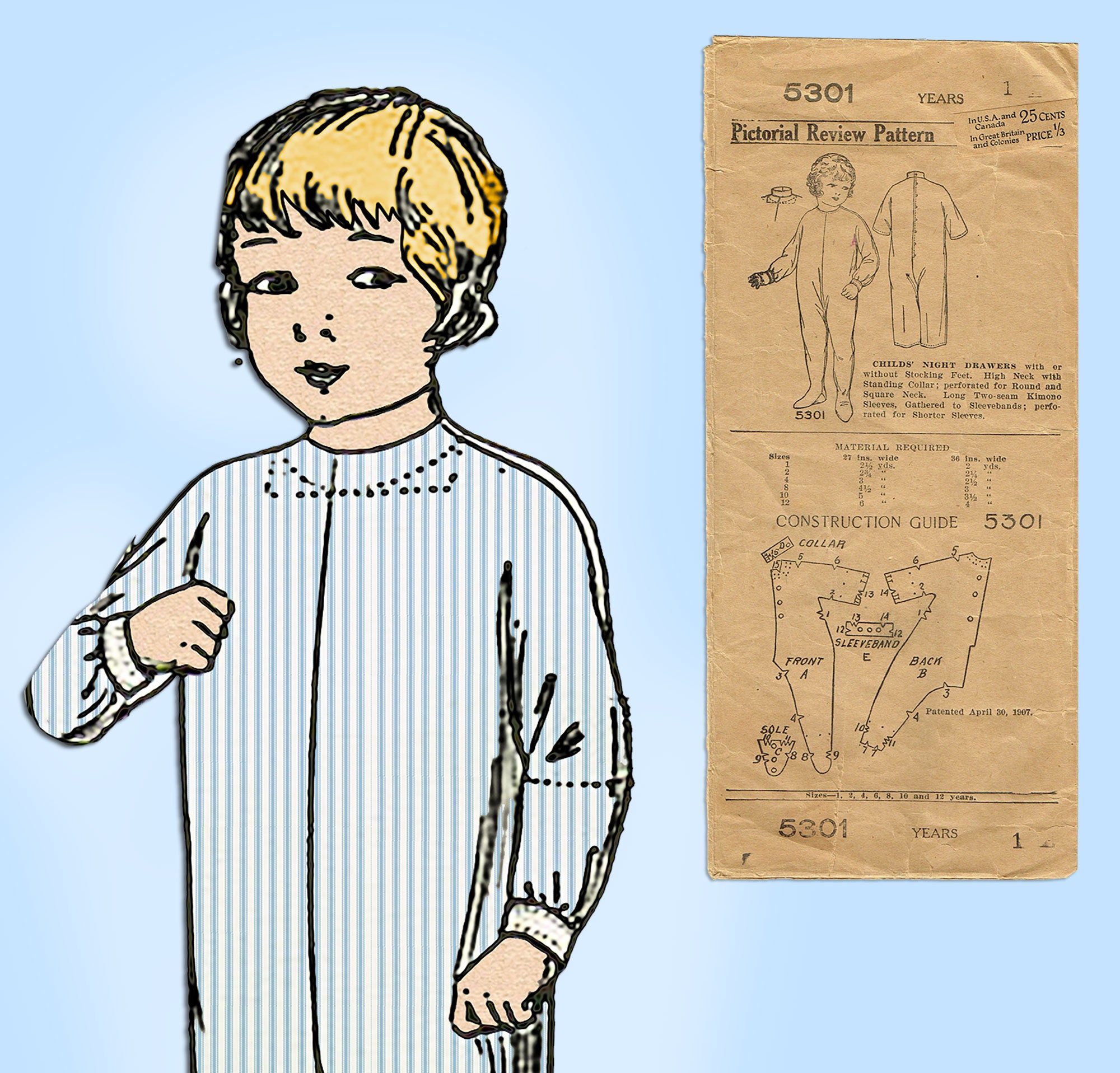 1920s Original Vintage Superior Pattern 5007 Toddler Boys Pajamas