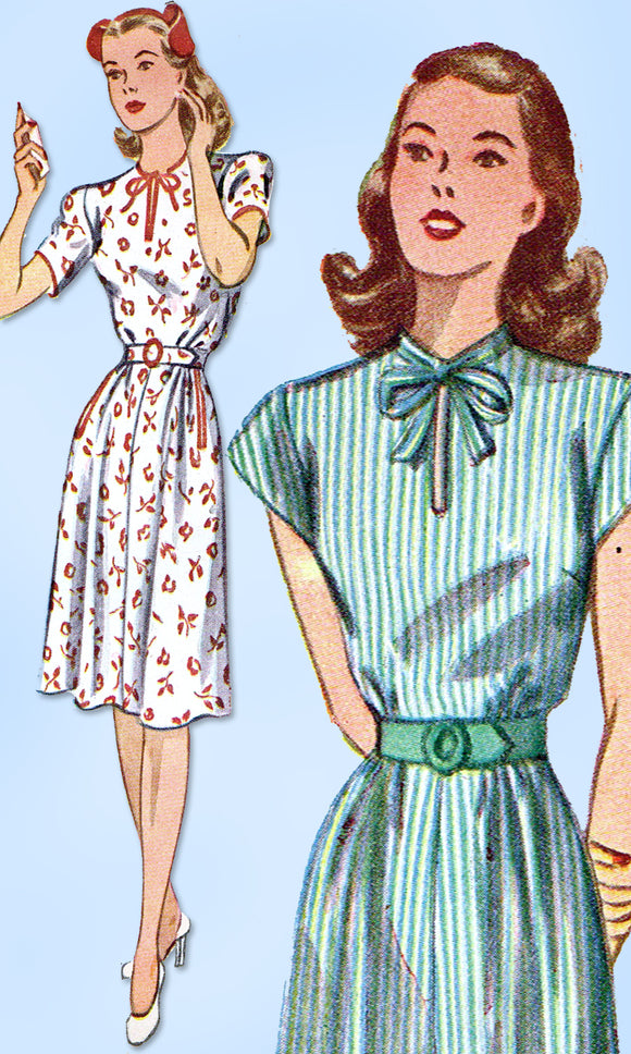 1940s Original Vintage Simplicity Pattern 1016 Simple Uncut Misses Dress Sz 30 B