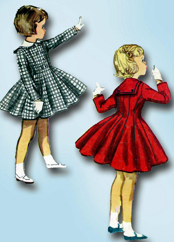 1950s Original Vintage Simplicity Pattern 1020 Uncut Toddler Girls Sailor Coat 3