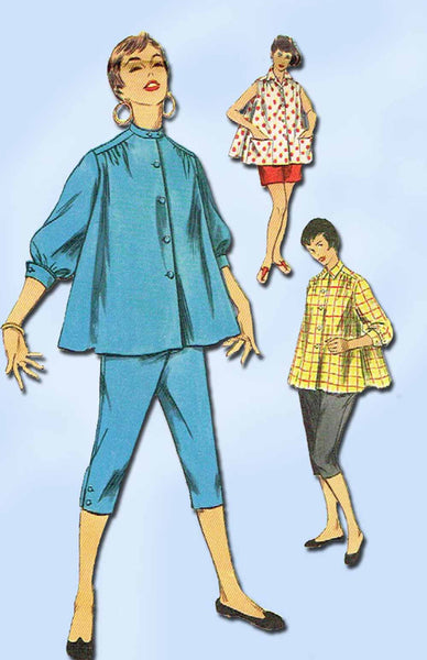 1950s Vintage Simplicity Sewing Pattern 1027 Misses Peddle Pushers & Blouse 31B