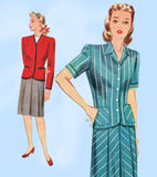 Simplicity 1054: 1940s Uncut WWII Misses Suit Sz 38 Bust Vintage Sewing Pattern