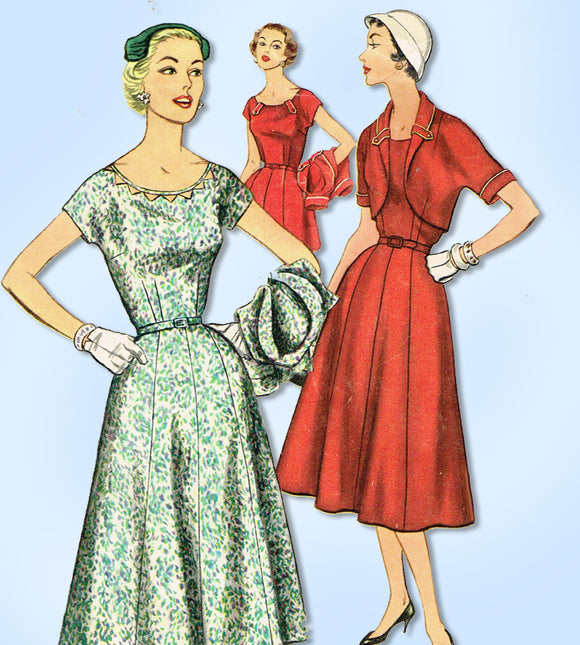 1950s Vintage Simplicity Sewing Pattern 1062 Misses Dress & Jacket Size 36 Bust