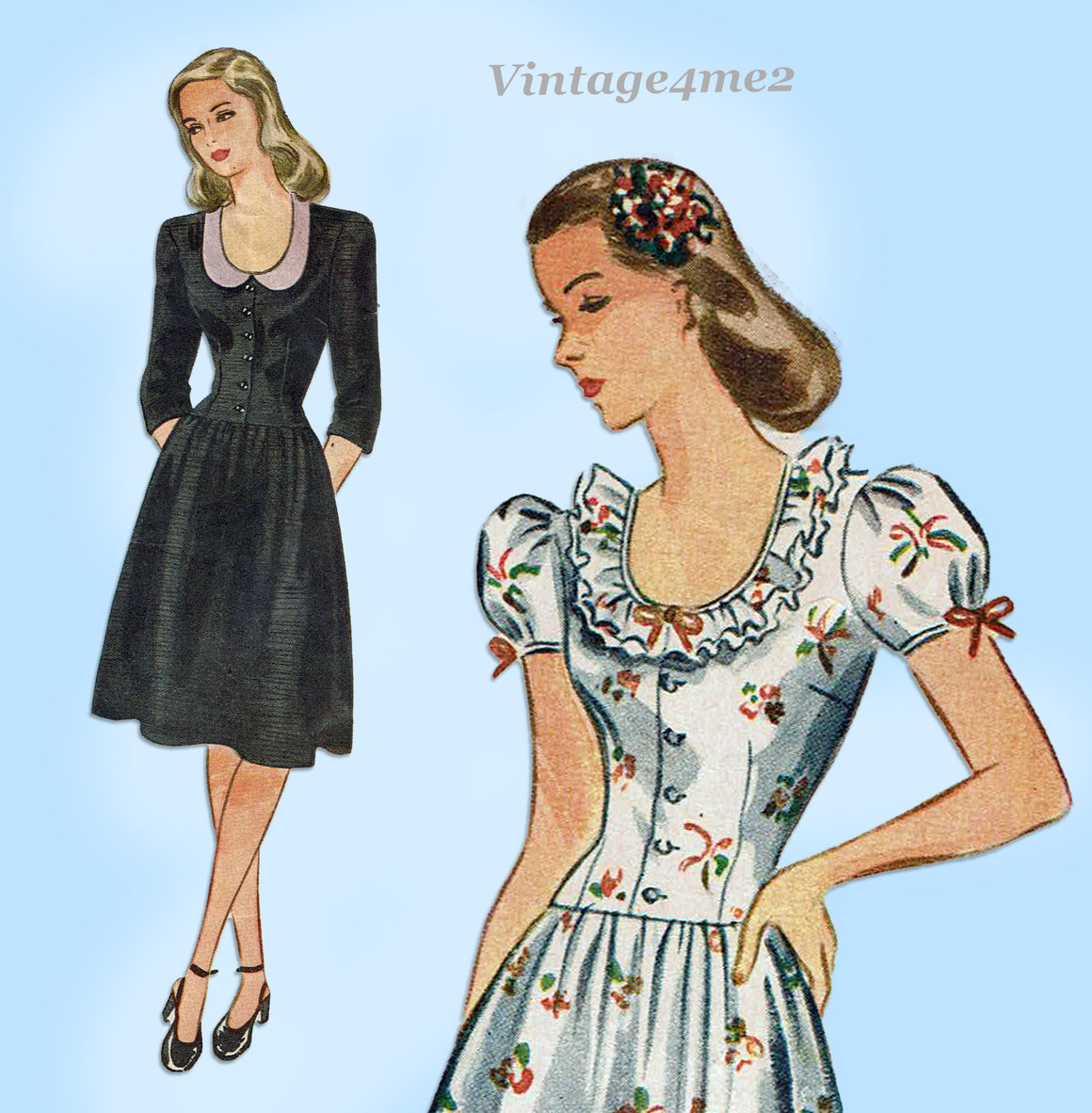 Simplicity 1092 1940s Charming Wwii Misses Dress Sz 29 B Vintage Sewi Vintage4me2