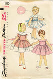 1950s Vintage Simplicity Sewing Pattern 1110 Uncut Toddler Girls Party Dress Sz3