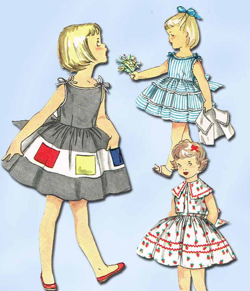 1950s Vintage Toddler Girls Dress Uncut 1955 Simplicity Sewing Pattern 1111 Sz 4