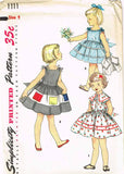 1950s Vintage Toddler Girls Dress Uncut 1955 Simplicity Sewing Pattern 1111 Sz 4