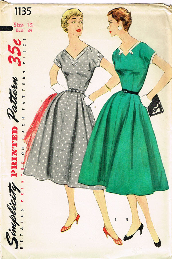 1950s Vintage Simplicity Sewing Pattern 1135 Uncut Misses Dress Sz 34B ...