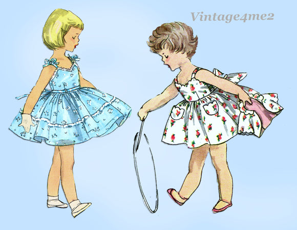 1950s Vintage Simplicity Sewing Pattern 1149 Toddler Girls Sun Dress Size 2 21B