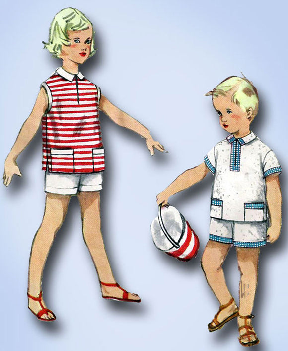 1950s Original Vintage Simplicity Pattern 1150 Toddler Boys Shirt & Shorts Sz 6