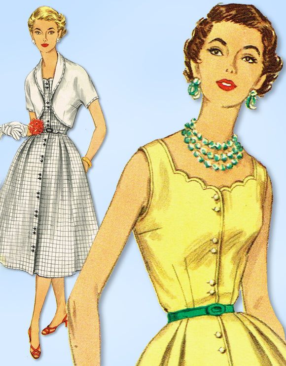 1950s Original Vintage Simplicity Pattern 1179 Misses Dress & Bolero Sz 37 Bust