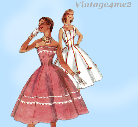 Simplicity 1189: 1950s Misses Strapless Sun Dress Sz 30 B Vintage Sewing Pattern