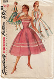 Simplicity 1189: 1950s Misses Strapless Sun Dress Sz 30 B Vintage Sewing Pattern