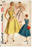 Simplicity 1207: 1950s Pretty Misses Sun Dress Sz 36 Bust Vintage Sewing Pattern