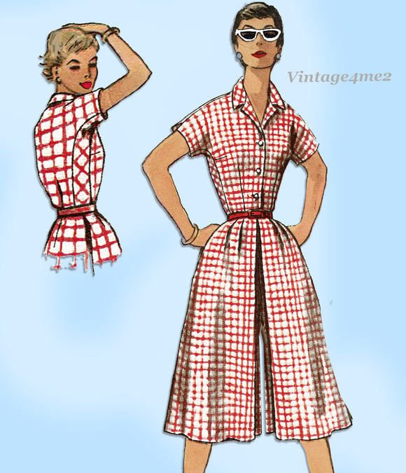 1950s Vintage Simplicity Sewing Pattern 1209 Misses Sporty Culotte Dress Size 12