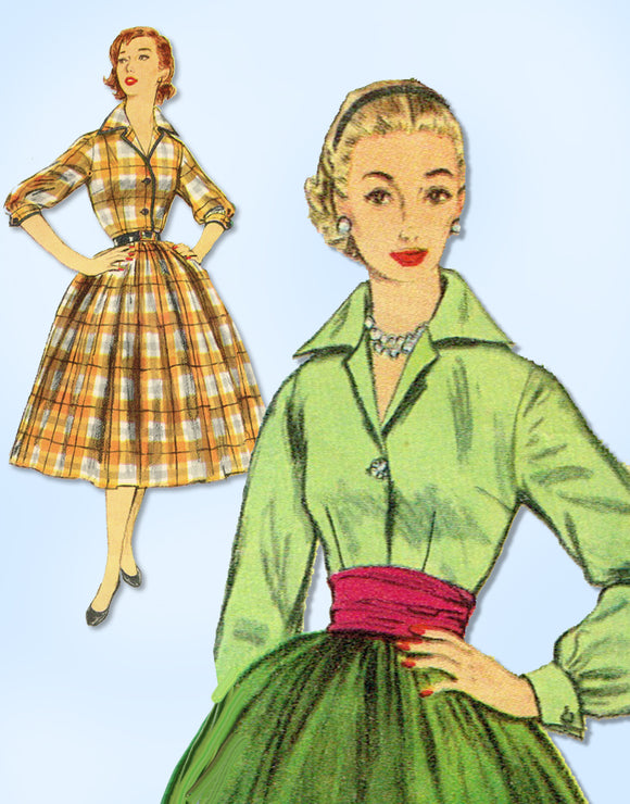 1950s Original Vintage Simplicity Pattern 1241 Misses Shirtwaist Dress Size 32