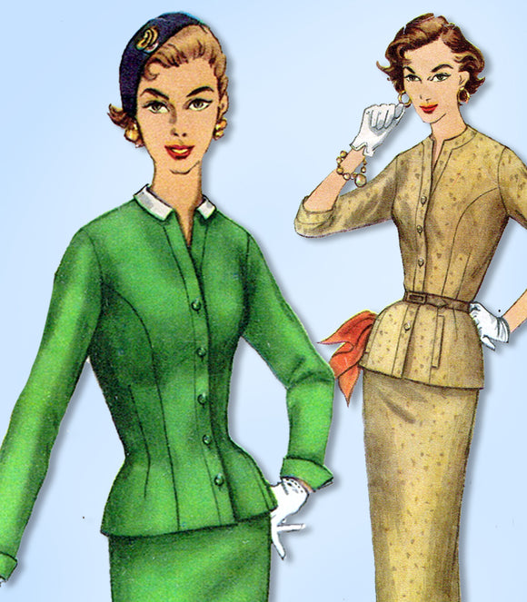 1950s Original Vintage Simplicity Pattern 1267 Misses Slender 2 PC Suit Sz 36 B