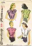 1940s Vintage Misses WWII Blouse Uncut 1945 Simplicity Sewing Pattern Size 14