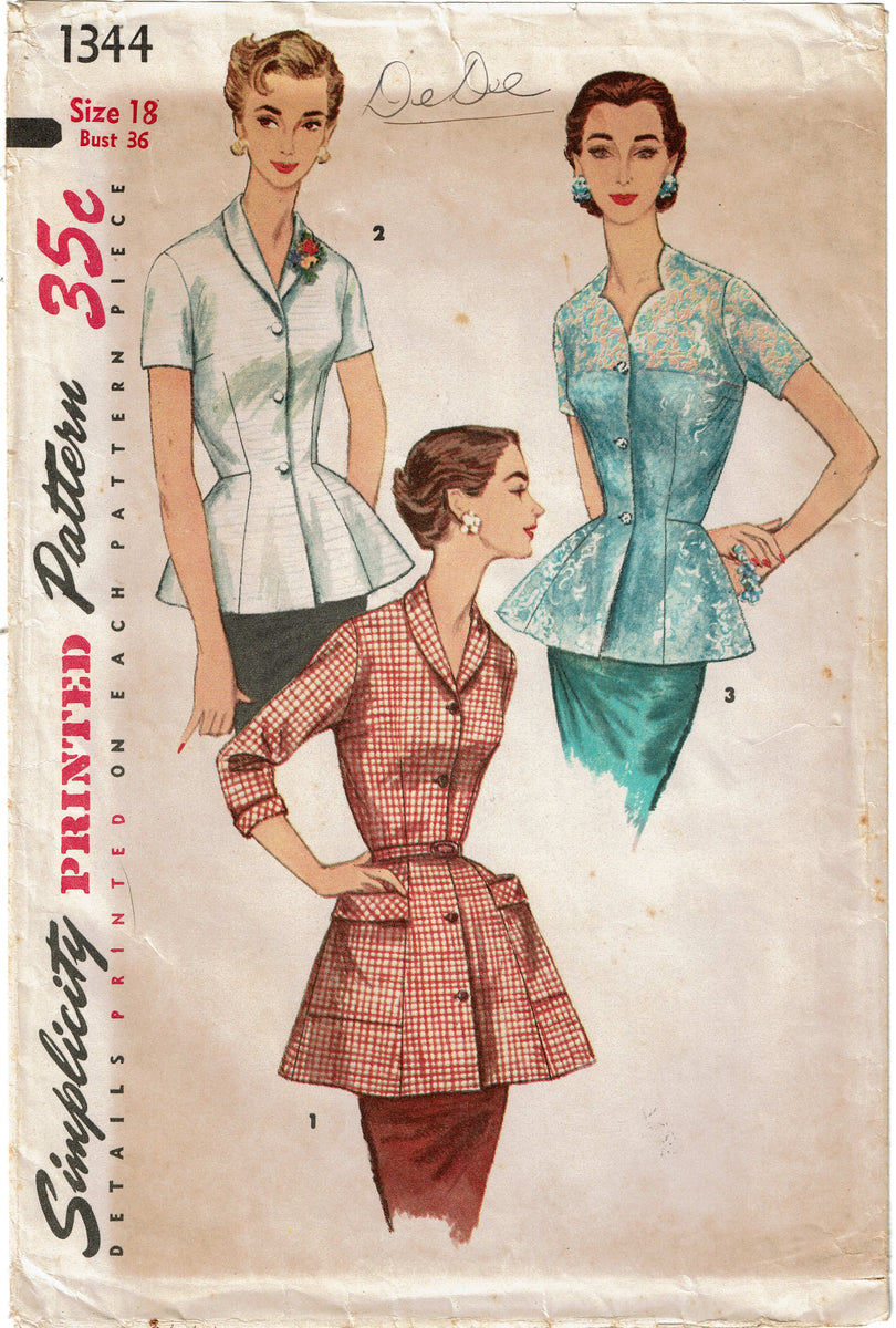 Simplicity 1344: 1950s Uncut Misses Tunic Blouse Sz 36 B Vintage Sewin ...