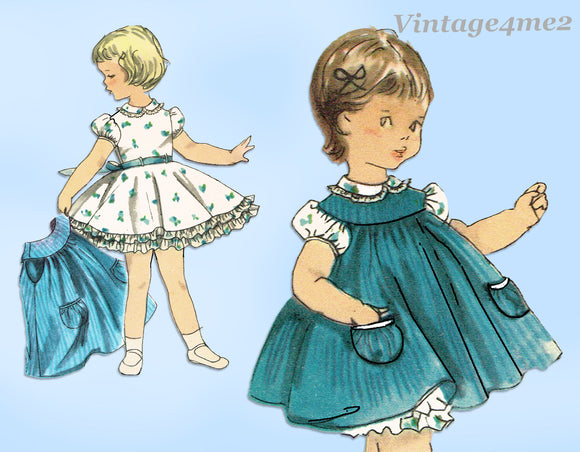 Simplicity 1368: 1950s Uncut Baby Girls Dress & Pinafore Size 1 Vintage Sewing Pattern