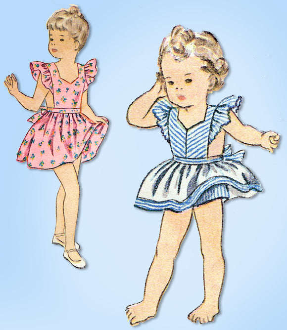 1940s Original Vintage Simplicity Pattern 1372 Baby Girls Pinafore Sun Dress Sz1