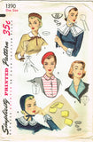 1950s Vintage Simplicity Sewing Pattern 1390 Misses Set of Hats Collars & Cuffs