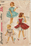 Simplicity 1399: 1950s Sweet Baby Girls Party Dress Sz 3 Vintage Sewing Pattern