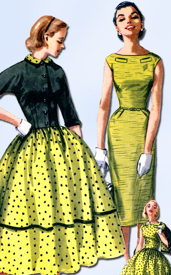 1950s Original Vintage Simplicity Pattern 1412 Esay Misses Dress & Bolero Sz 29B