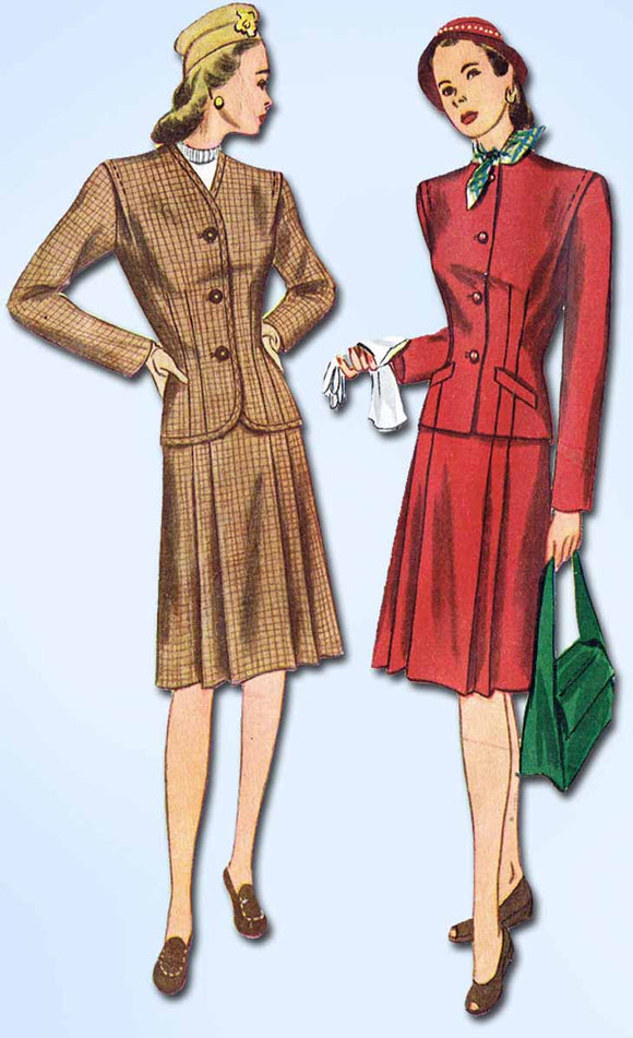 1940s Vintage Simplicity Sewing Pattern 1446 WWII Misses Tailored Suit Sz 14 32B