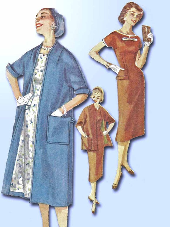 1950s Vintage Simplicity Sewing Pattern 1458 Misses Wiggle Dress & Coat Size 30B