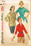 1950s Vintage Simplicity Sewing Pattern 1464 Misses Pullover Kimono Blouse 29B