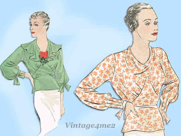 Simplicity 1465: 1930s Uncut Plus Size Evening Blouse 46B Vintage Sewing Pattern