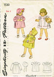 1940s Vintage Simplicity Sewing Pattern 1530 Toddler Girls Dress Coat & Bonnet 2