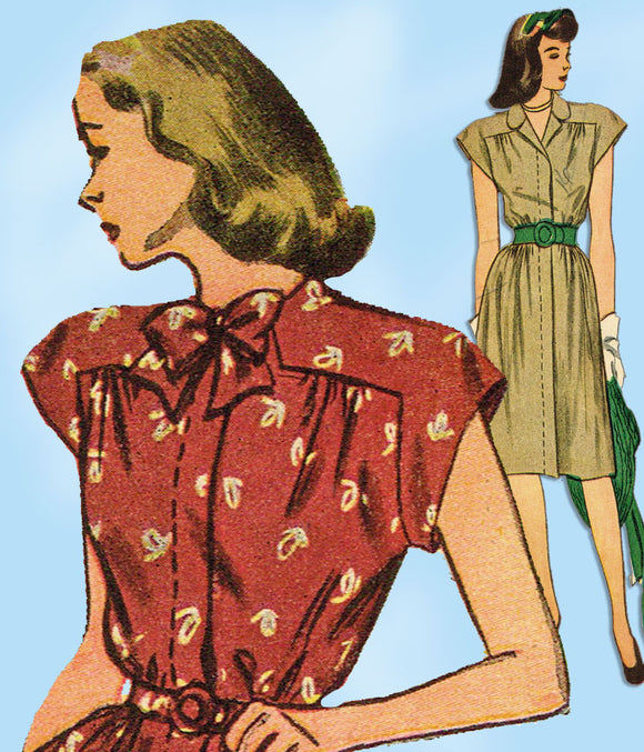 1940s VTG Simplicity Sewing Pattern 1595 Uncut Misses WWII Shirtwaist Dress 32 B - Vintage4me2