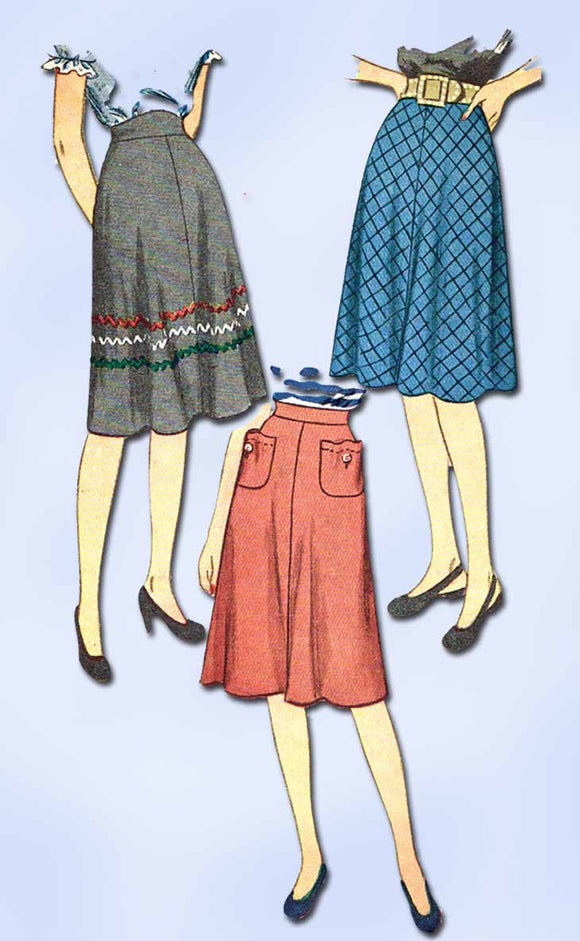 1940s Vintage Simplicity Sewing Pattern 1659 Easy WWII Misses Skirt Sz 24 Waist