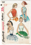 Simplicity 1661: 1950s Uncut Misses Sleeveless Blouse 30B Vintage Sewing Pattern