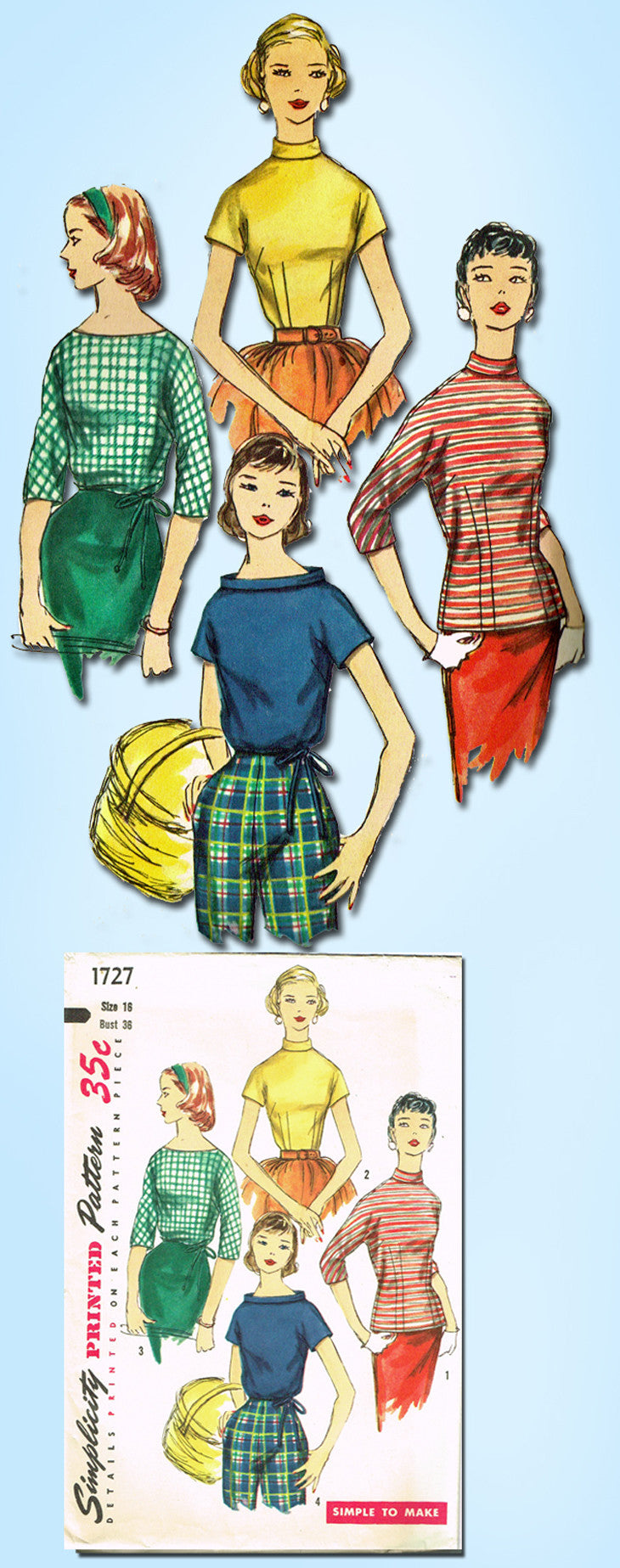 Simplicity 8399 vintage 1960s blouses sewing pattern Bust 36