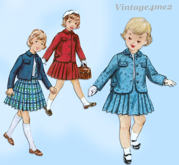 1950s Vintage Simplicity Sewing Pattern 1747 Uncut Toddler Girls Suit Sz 4