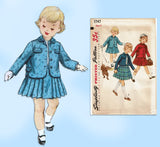 1950s Vintage Simplicity Sewing Pattern 1747 Uncut Toddler Girls Suit Sz 4