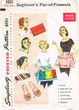 1950s Vintage Simplicity Sewing Pattern 1810 Gift Set Slippers Hats Purse Apron