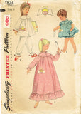 1950s Vintage Simplicity Sewing Pattern 1824 Toddler Girls Angel Nightgown Sz1