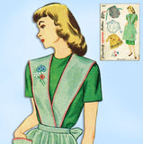 1940s Vintage Simplicity Sewing Pattern 1837 Misses Embroidered Apron Set Sz MED