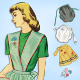 1940s Vintage Simplicity Sewing Pattern 1837 Misses Embroidered Apron Set Sz MED