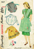 1940s Vintage Simplicity Sewing Pattern 1837 Misses Embroidered Apron Set Sz MED