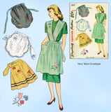 1940s Vintage Simplicity Sewing Pattern 1837 Misses Embroidered Apron Set Sz MED